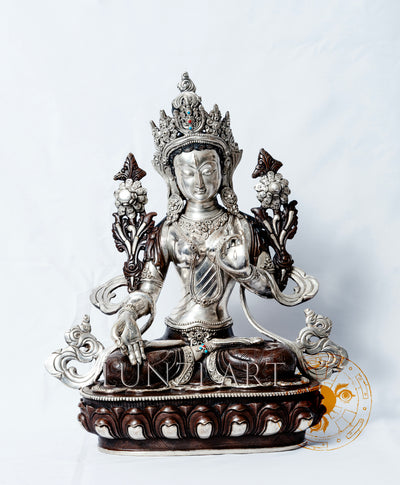 White Tara Statue | Oxidized Silver over Copper - statues