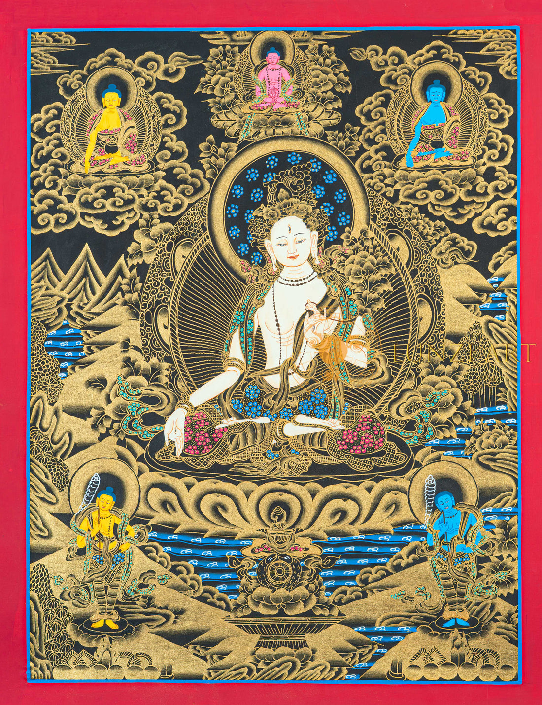 White Tara Thangka | Hand-Painted Art for Healing and Longetivity - T-N-ET-RB-WT-0048