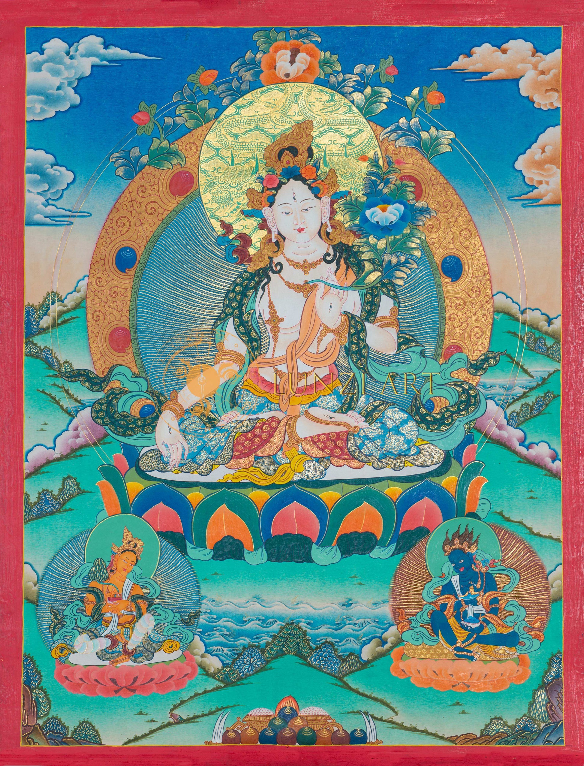 White Tara Thangka: The Divine Mother of Longevity - T-S-BT-RB-AU-WT-0118