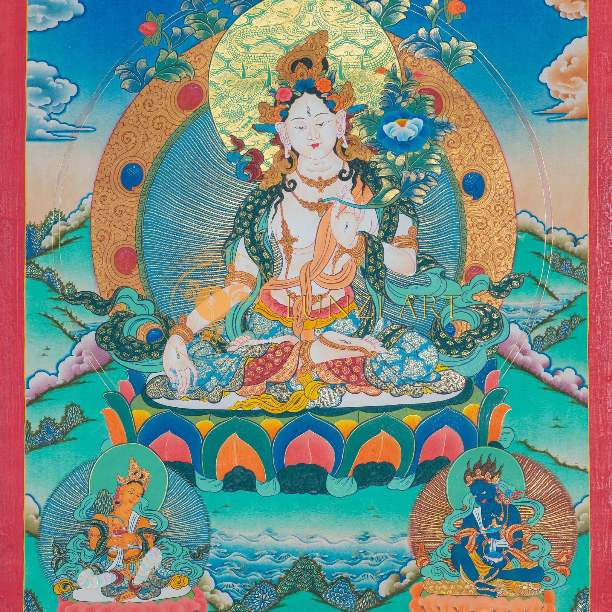 White Tara Thangka: The Divine Mother of Longevity - Thangka