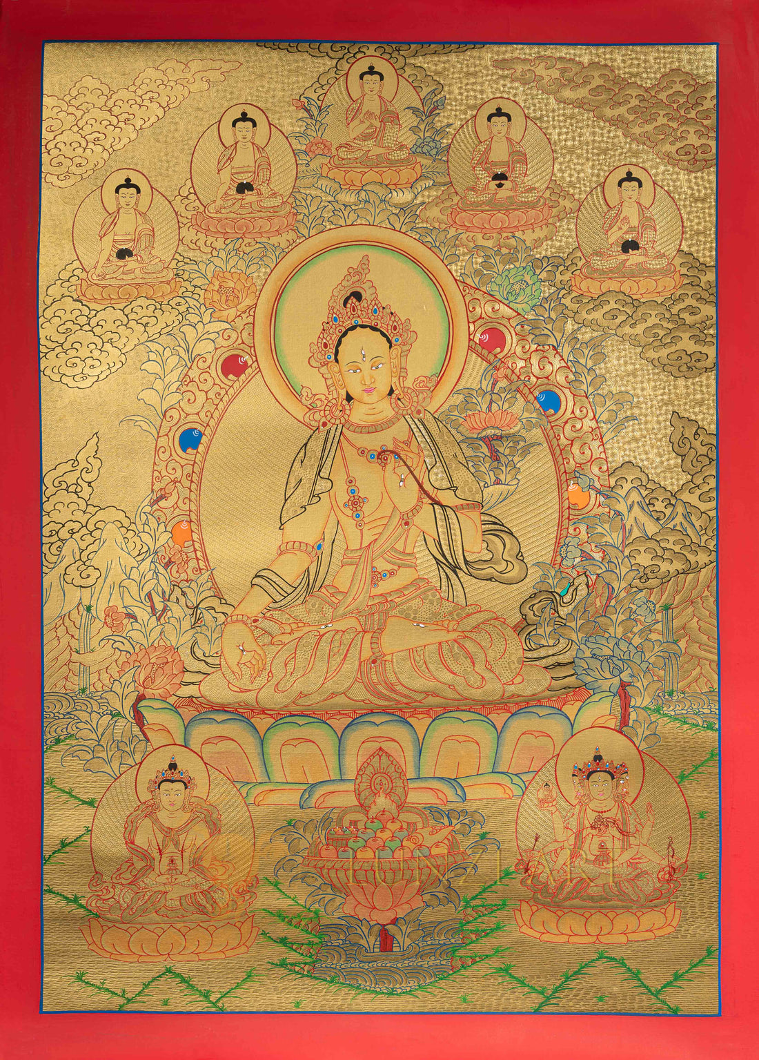 White Tara Thangka: The Golden Radiance of Long Life and Peace - T-N-ET-GB-WT-0005