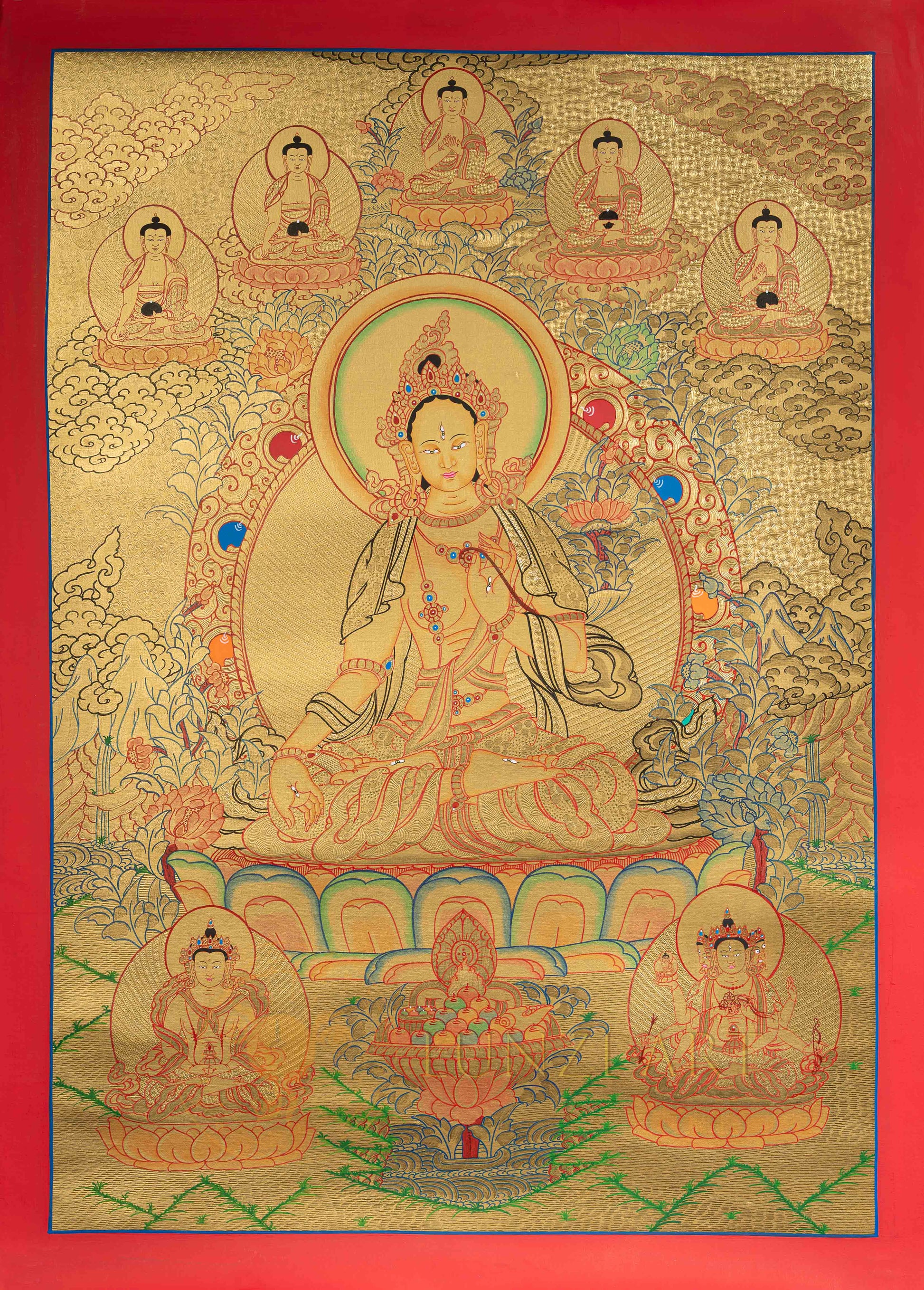 White Tara Thangka: The Golden Radiance of Long Life and Peace - T-N-ET-GB-WT-0005