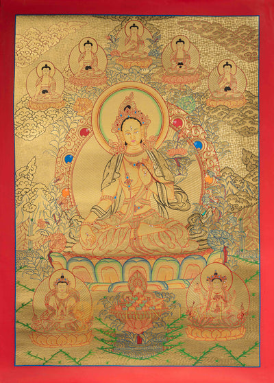White Tara Thangka: The Golden Radiance of Long Life and Peace - T-N-ET-GB-WT-0005