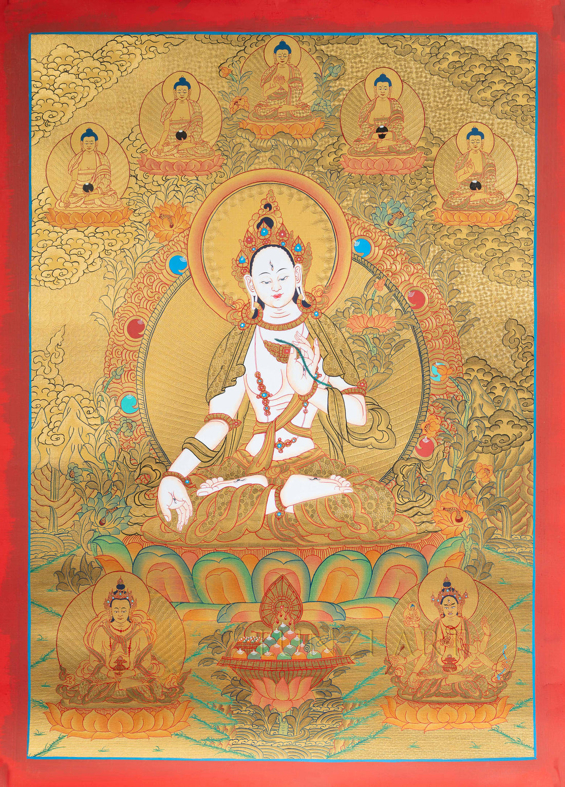 White Tara Thangka: The Golden Radiance of Longevity - T-N-ET-CB-WT-0007