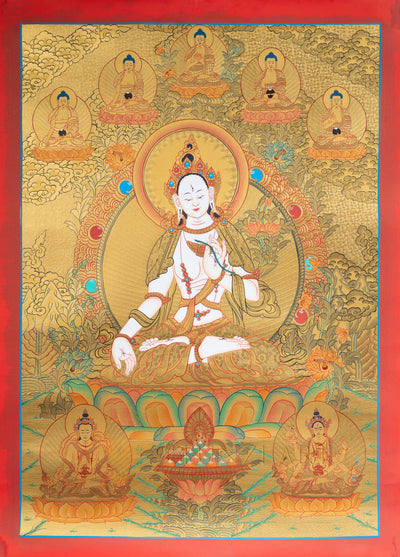 White Tara Thangka: The Golden Radiance of Longevity - T-N-ET-CB-WT-0007