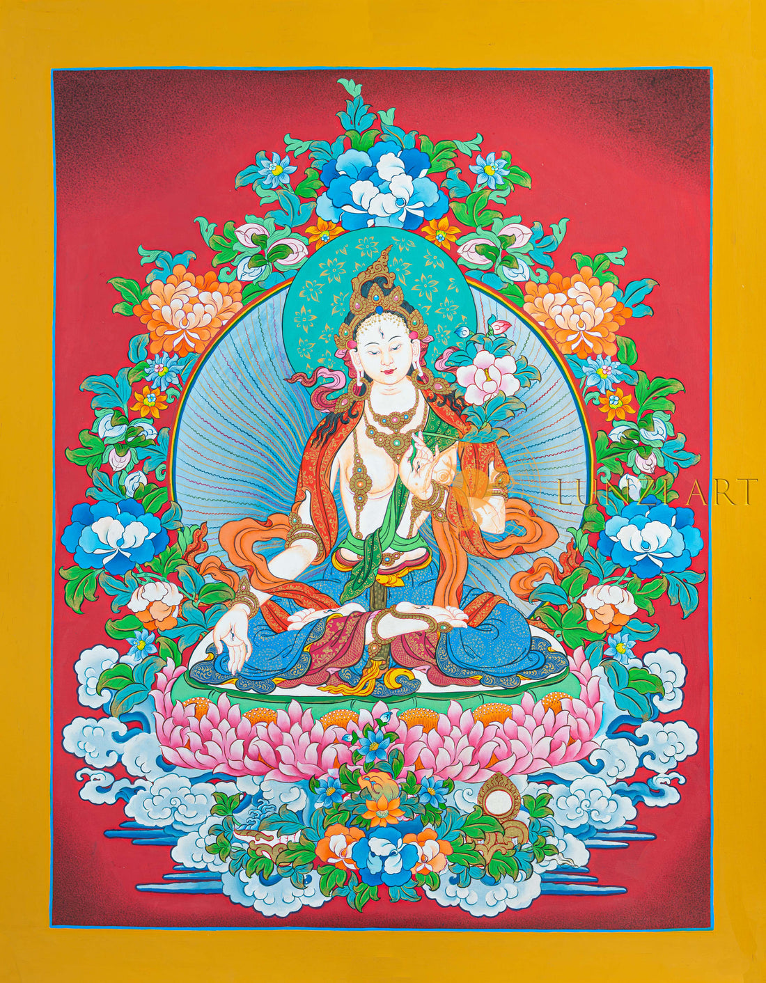 White Tara Thangka: The Golden Radiance of Longevity - T-N-ET-YB-AU-WT-0079