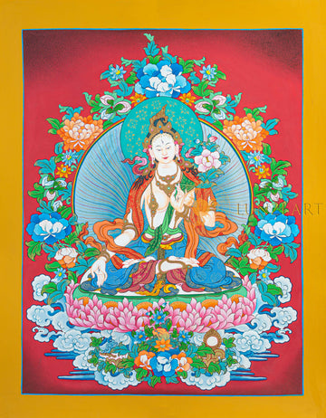 White Tara Thangka: The Golden Radiance of Longevity - T-N-ET-YB-AU-WT-0079
