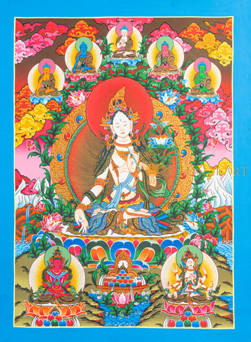 White Tara Thangka: The Golden Radiance of Longevity and Purity - T-N-ET-BB-AU-WT-0100