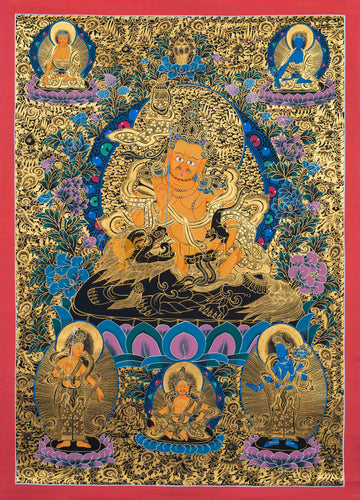 Yellow Dzambhala Thangka : Symbol of Wealth and Abundance - T-S-BT-RB-J-0032