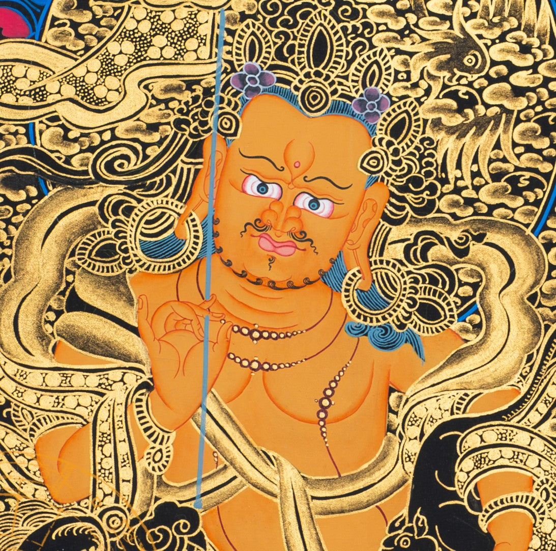 Yellow Dzambhala Thangka : Symbol of Wealth and Abundance - T-S-BT-RB-J-0032