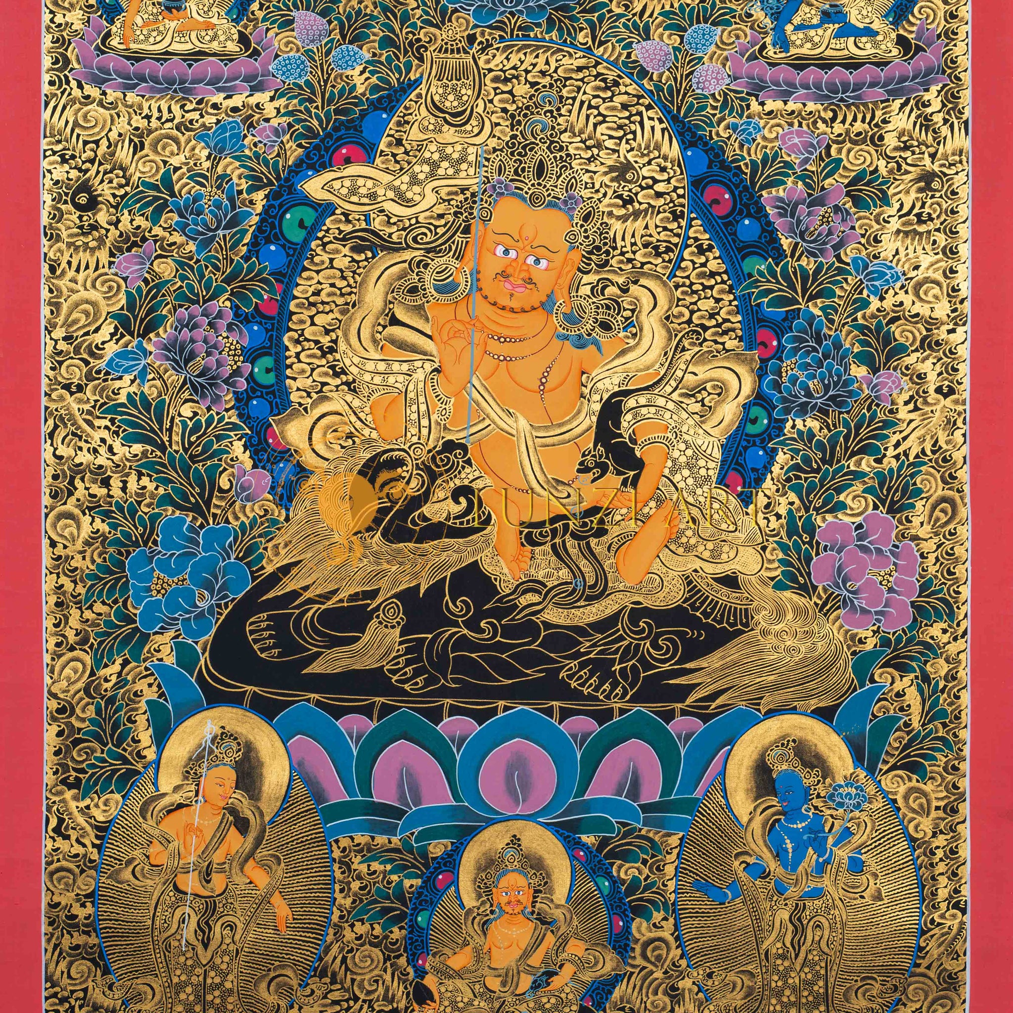 Yellow Dzambhala with Consort - Thangka