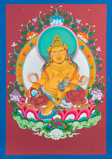 Yellow Jambhala Thangka | Hand-Painted Golden Wealth Deity Art - T-N-ET-BB-AU-YJ-0068