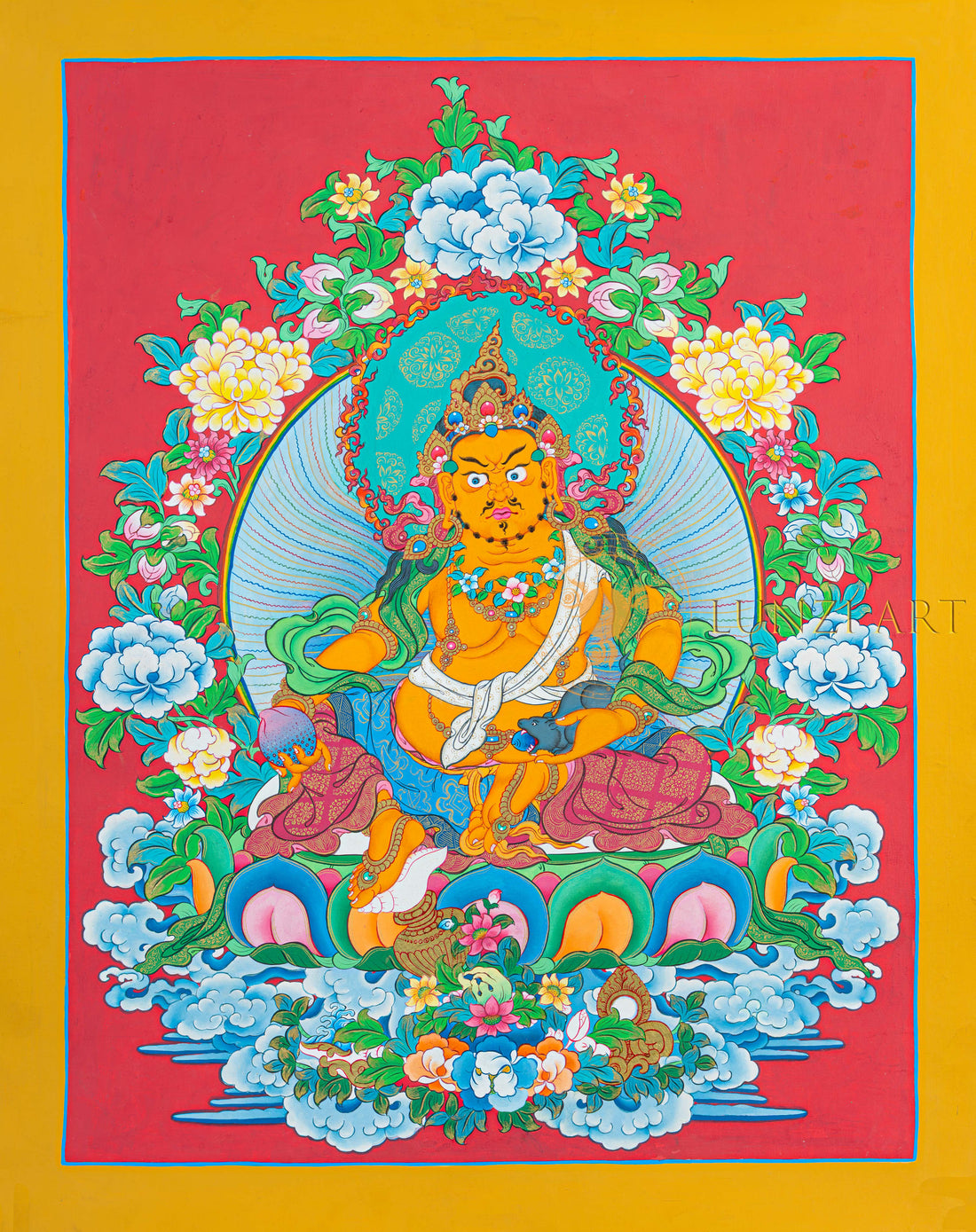Yellow Jambhala Thangka: The Bodhisattva of Wealth and Abundance - T-N-ET-YB-AU-J-0077