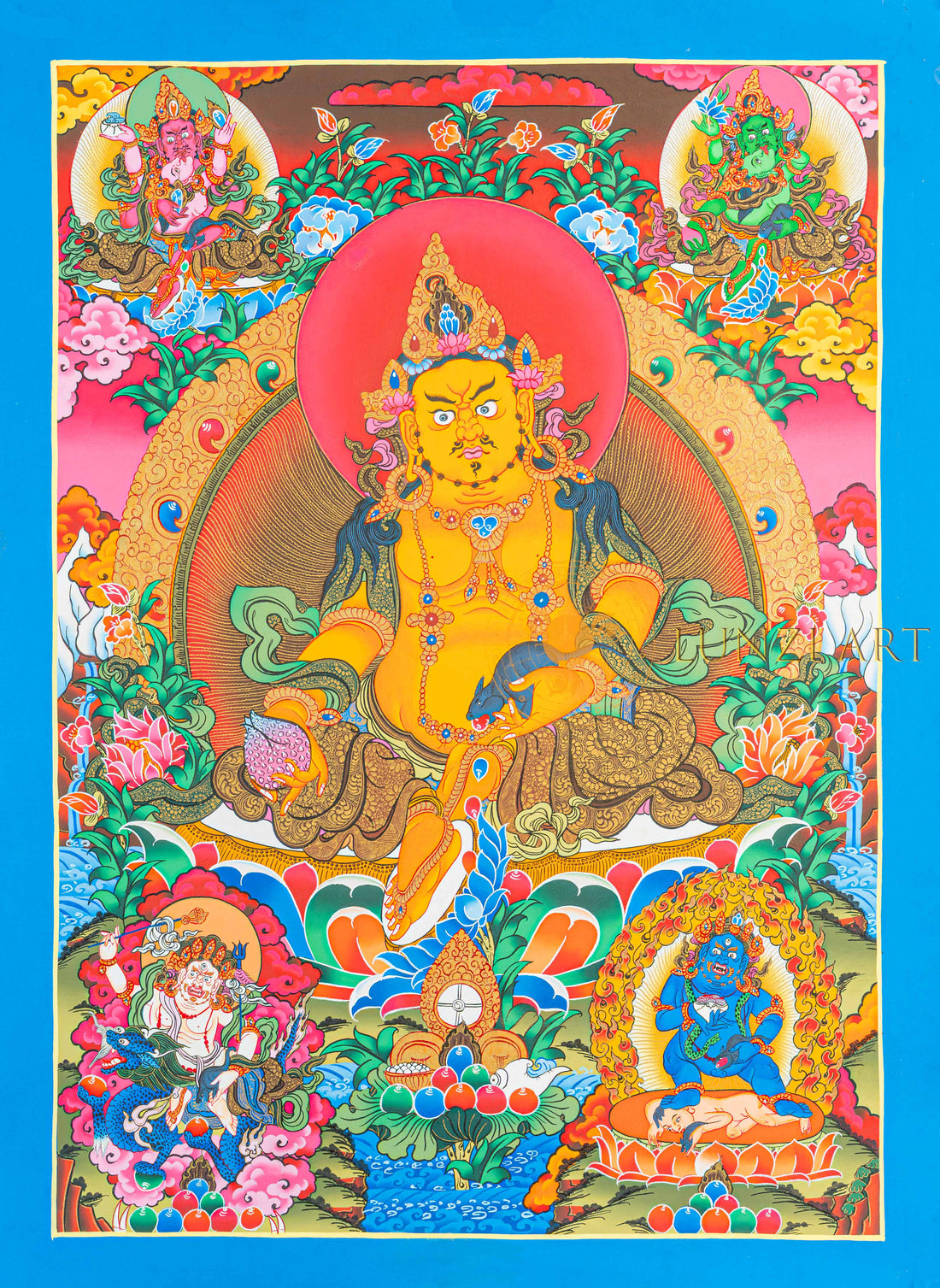 Yellow Jambhala Thangka: The Golden Radiance of Prosperity - T-N-ET-BB-AU-YJ-0089
