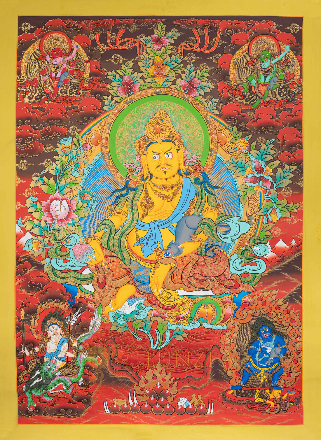 Yellow Jambhala Thangka: The Wrathful Guardian of Wealth - T-N-ET-CB-AU-J-0022