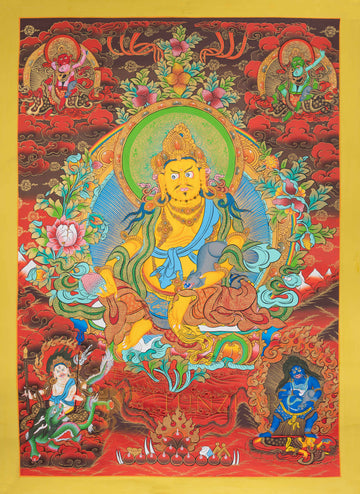 Yellow Jambhala Thangka: The Wrathful Guardian of Wealth - T-N-ET-CB-AU-J-0022