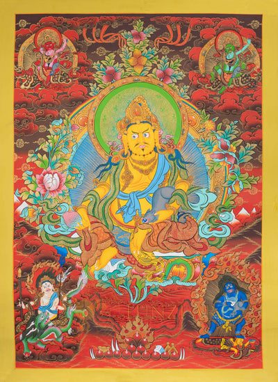 Yellow Jambhala Thangka: The Wrathful Guardian of Wealth - T-N-ET-CB-AU-J-0022