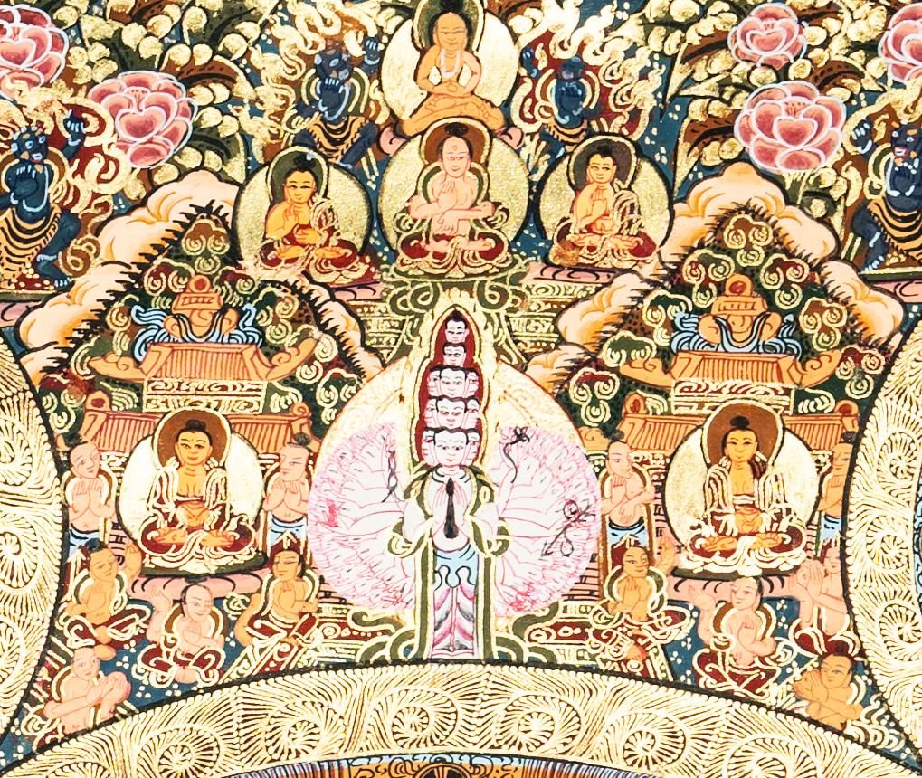 Handmade Traditional Mandala Thangka of Infinite Buddhas: The Sacred Wheel of Awakening - T-PS-SS-BB-TM-0014