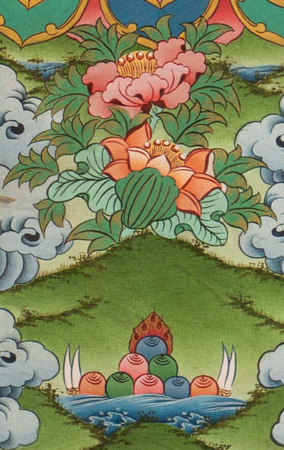 The Enlightened Shakyamuni Buddha with Attendants Thangka - T-S-BT-RB-AU-SB-0148