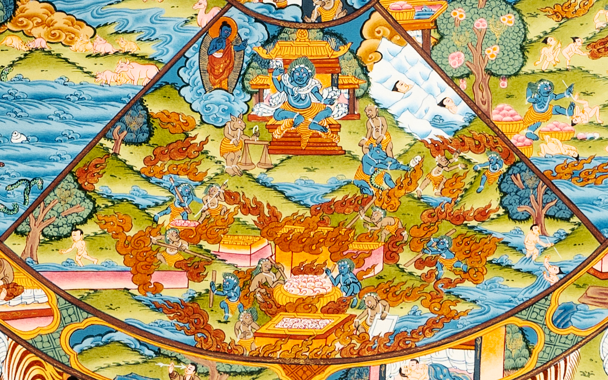 Hand drawn masterpiece of the Wheel of Life (Reincarnation) | Buddhist Dharma Thangka - T-B-HT-BB-WOL-0015