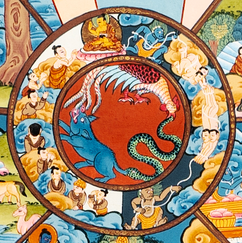 Hand drawn masterpiece of the Wheel of Life (Reincarnation) | Buddhist Dharma Thangka - T-B-HT-BB-WOL-0015