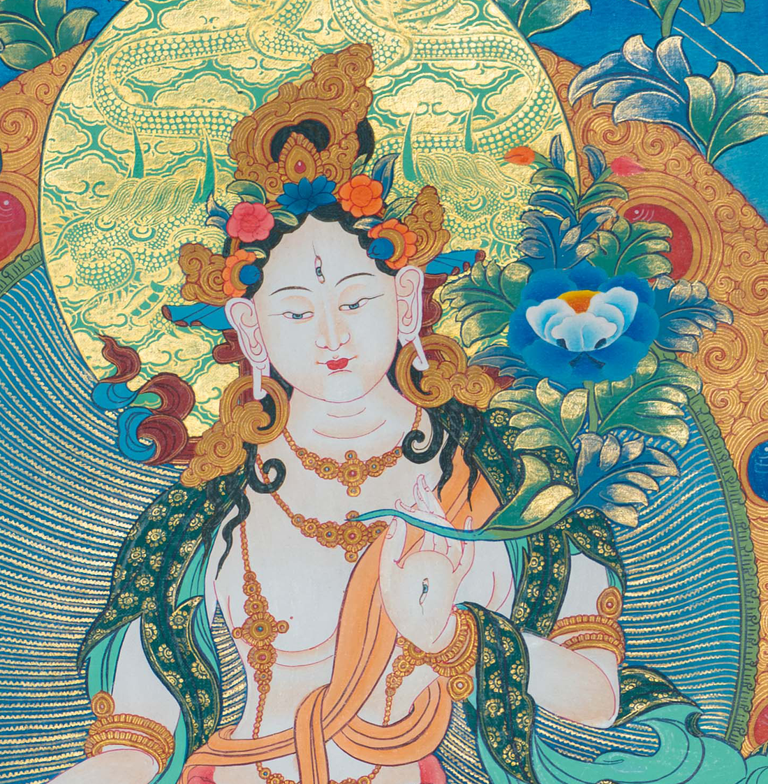 White Tara Thangka: The Divine Mother of Longevity - T-S-BT-RB-AU-WT-0118