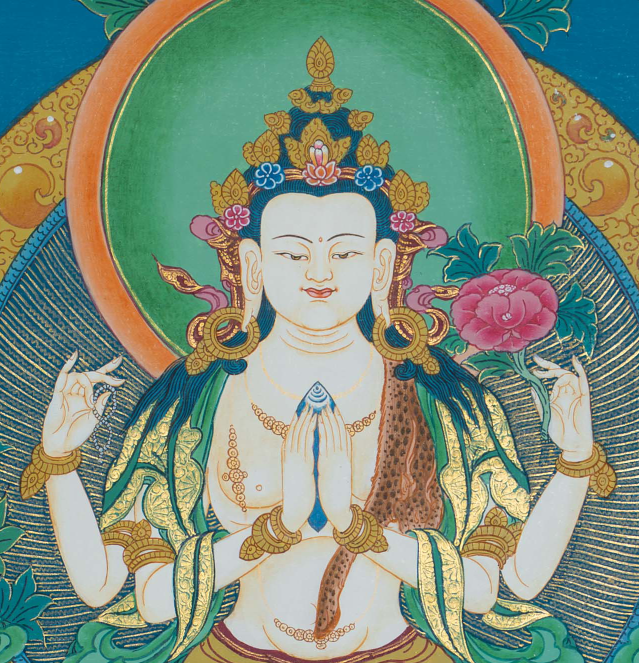 Hand-Painted Chenrezig Thangka - T-S-BT-PB-AU-C-0116