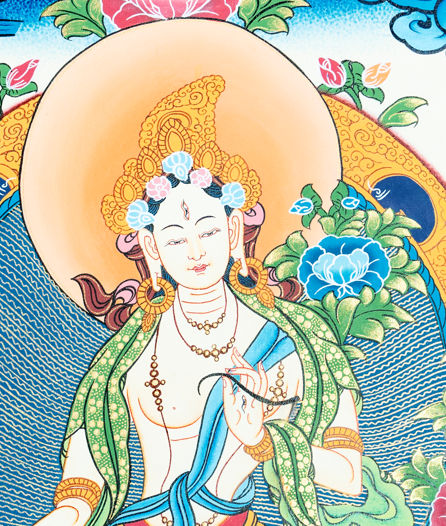 White Tara hand-painted thangka "Radiant Guardian of Healing and Longevity" - T-PS-SS-RB-WT-0006