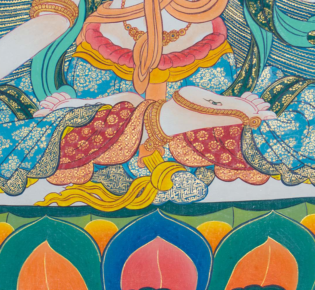 White Tara Thangka: The Divine Mother of Longevity - T-S-BT-RB-AU-WT-0118