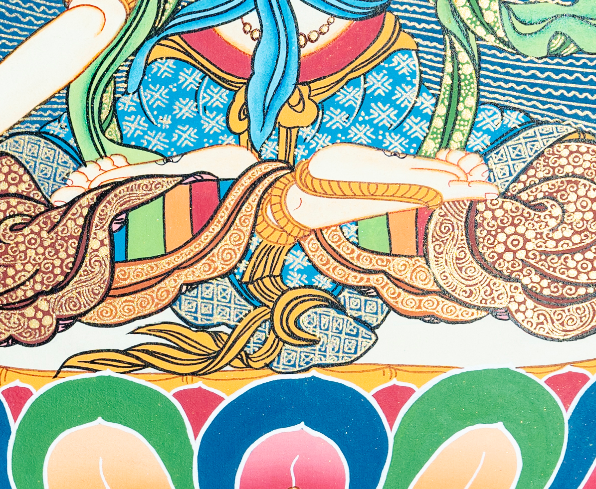 White Tara hand-painted thangka "Radiant Guardian of Healing and Longevity" - T-PS-SS-RB-WT-0006