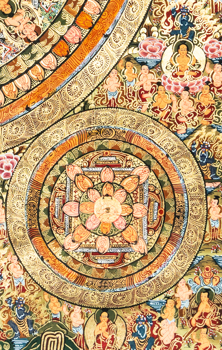 Handmade Traditional Mandala Thangka of Infinite Buddhas: The Sacred Wheel of Awakening - T-PS-SS-BB-TM-0014