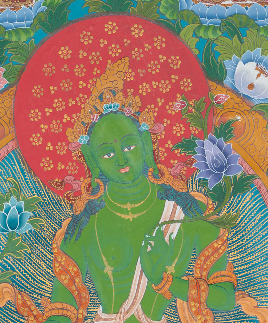 Hand-Painted Green Tara Thangka - T-S-BT-BB-AU-GT-0107