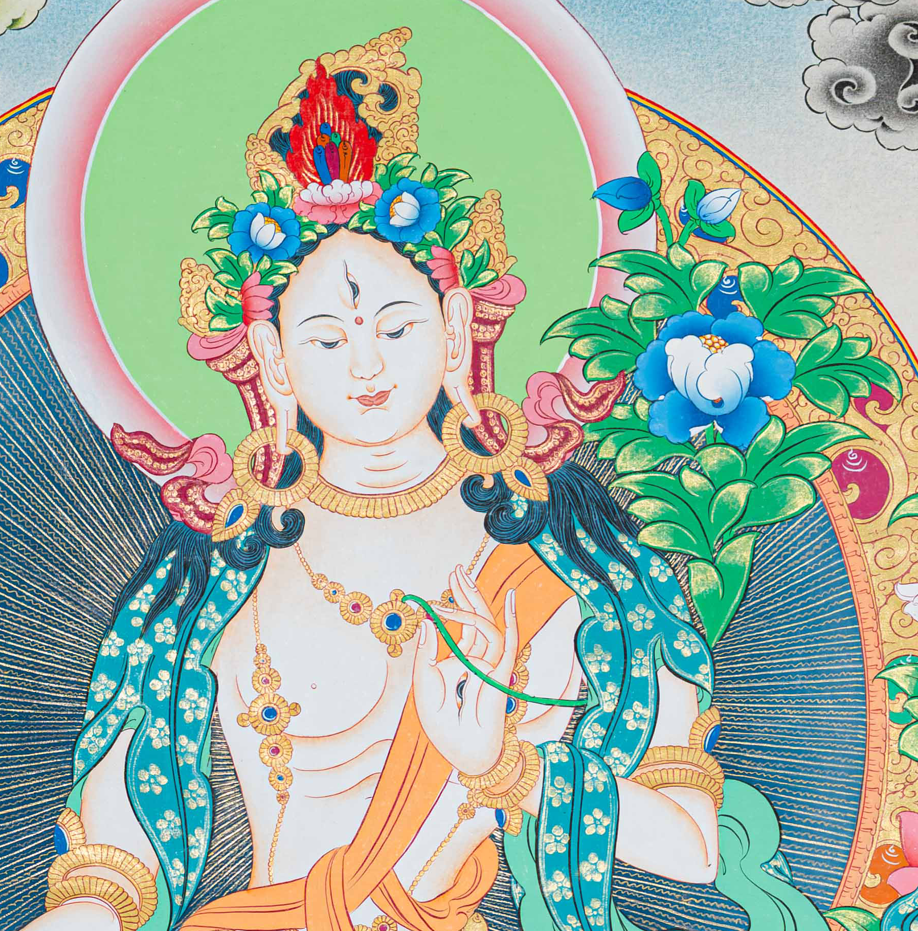 Hand-Painted White Tara Thangka - T-S-BT-RB-AU-WT-0086