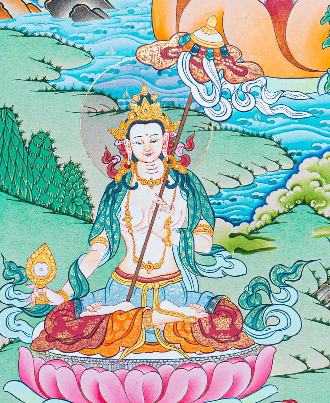 Hand-Painted Green Tara Thangka - T-S-BT-RB-AU-GT-0084
