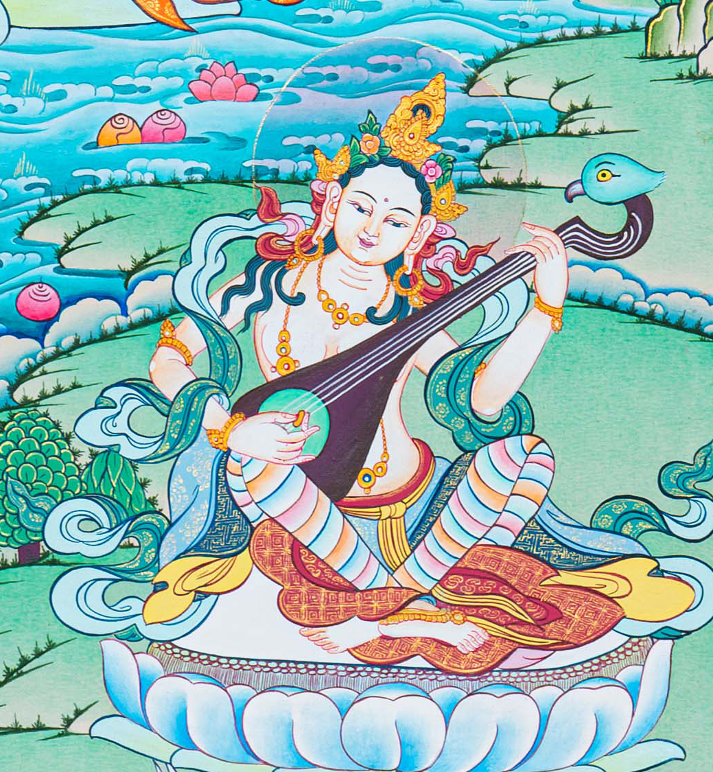 Hand-Painted Green Tara Thangka - T-S-BT-RB-AU-GT-0084