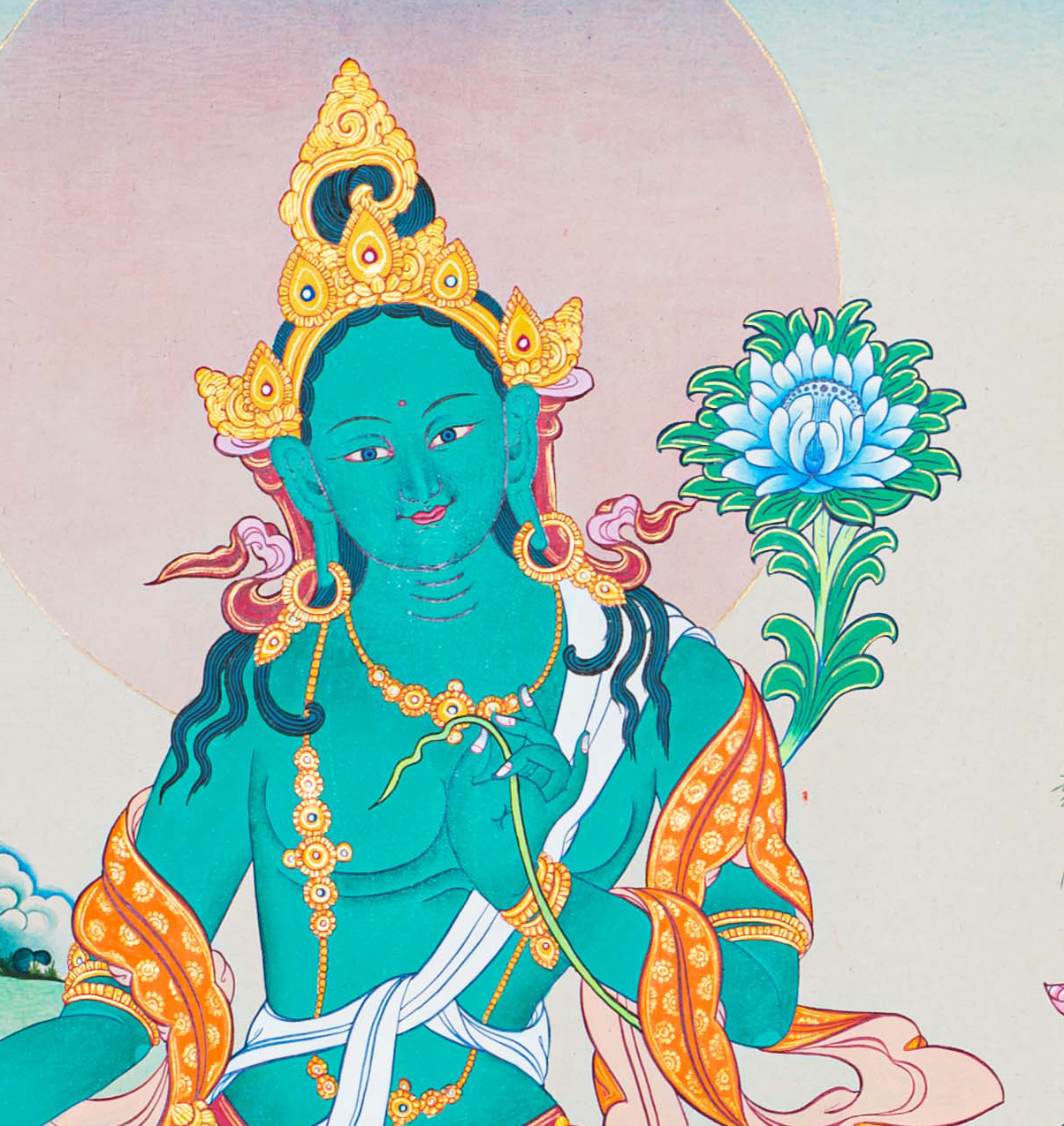 Hand-Painted Green Tara Thangka - T-S-BT-RB-AU-GT-0084