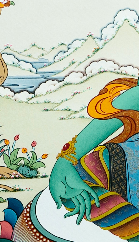 High level masterpiece "Green Tara Thangka" female Bodhisattva statue - T-B-HT-GB-AU-GT-0023