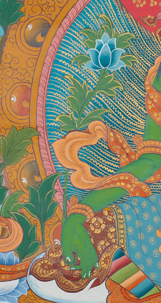 Hand-Painted Green Tara Thangka - T-S-BT-BB-AU-GT-0107