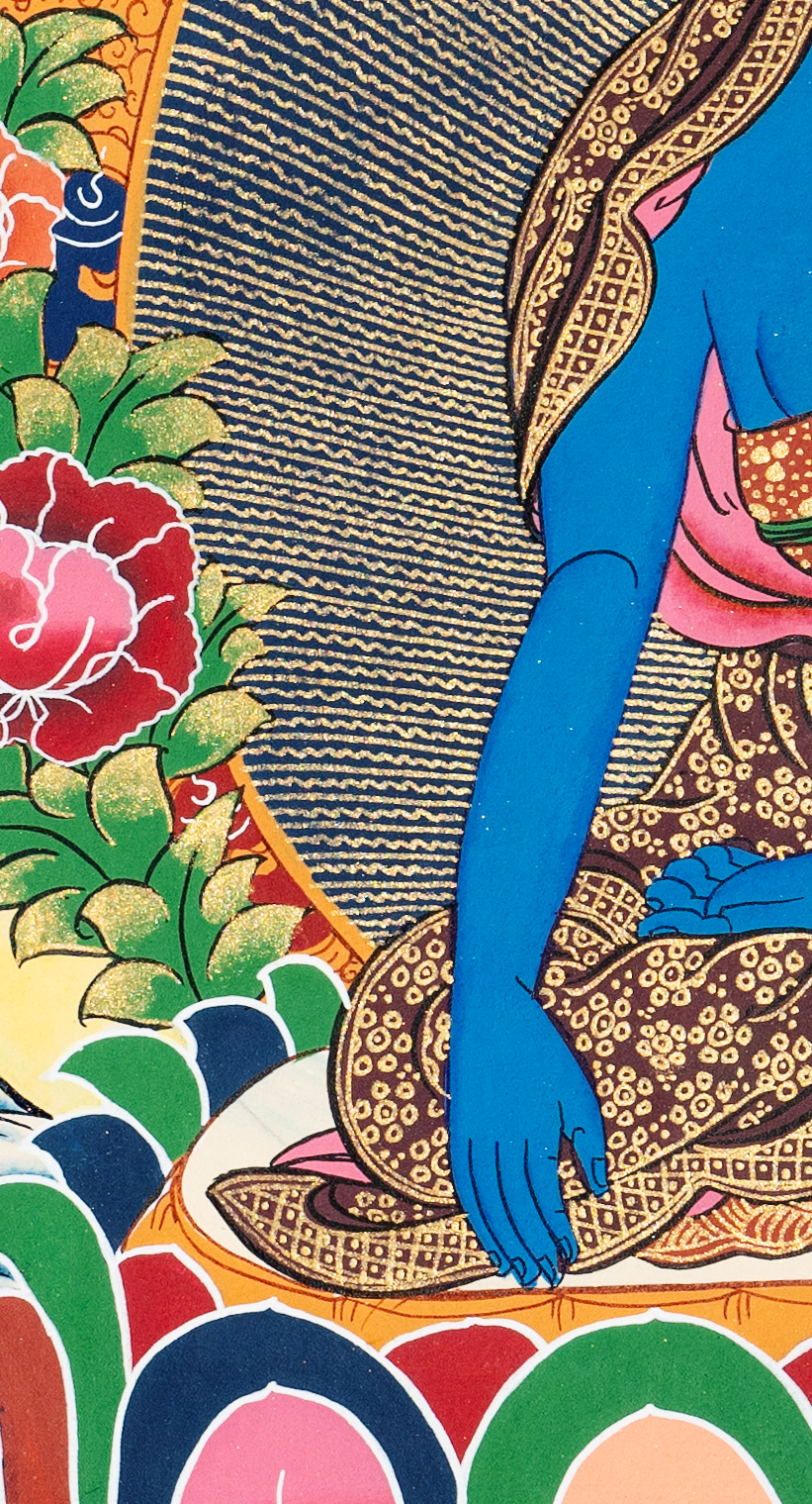 Handmade Akshobhya Buddha Thangka: The Unshakable One - T-PS-SS-RB-BBM-0008