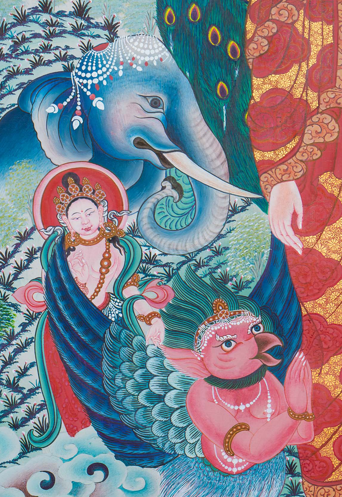 Buddha Paubha Amidst the Seven Jewels of Royalty - T-S-BT-PB-AU-BP-0110