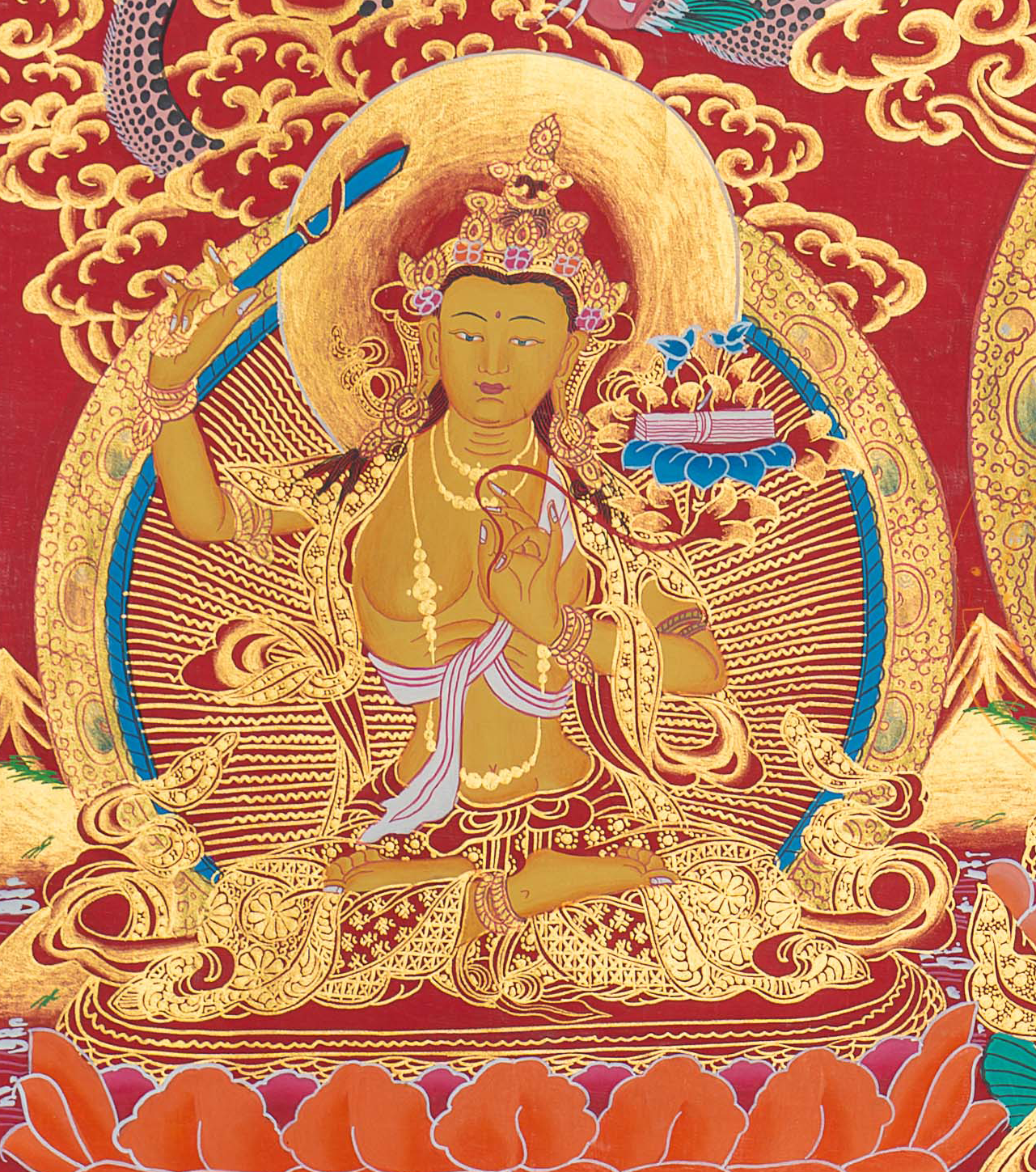 Hand-Painted Three Deities Thangka - T-S-BT-RB-TD-0104