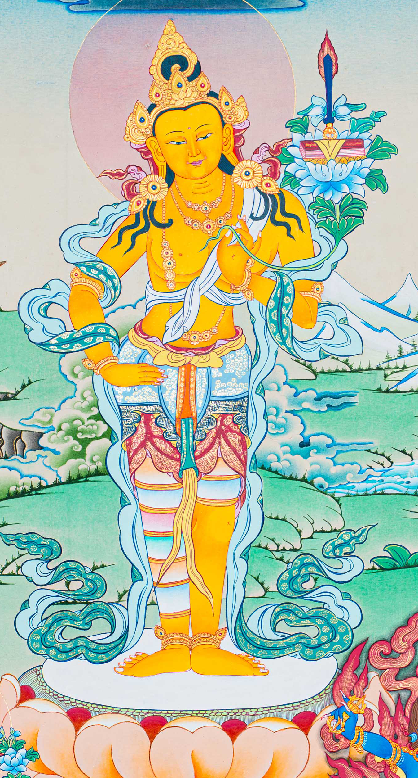 Hand-Painted Manjushree Thangka - T-S-BT-RB-AU-SM-0083