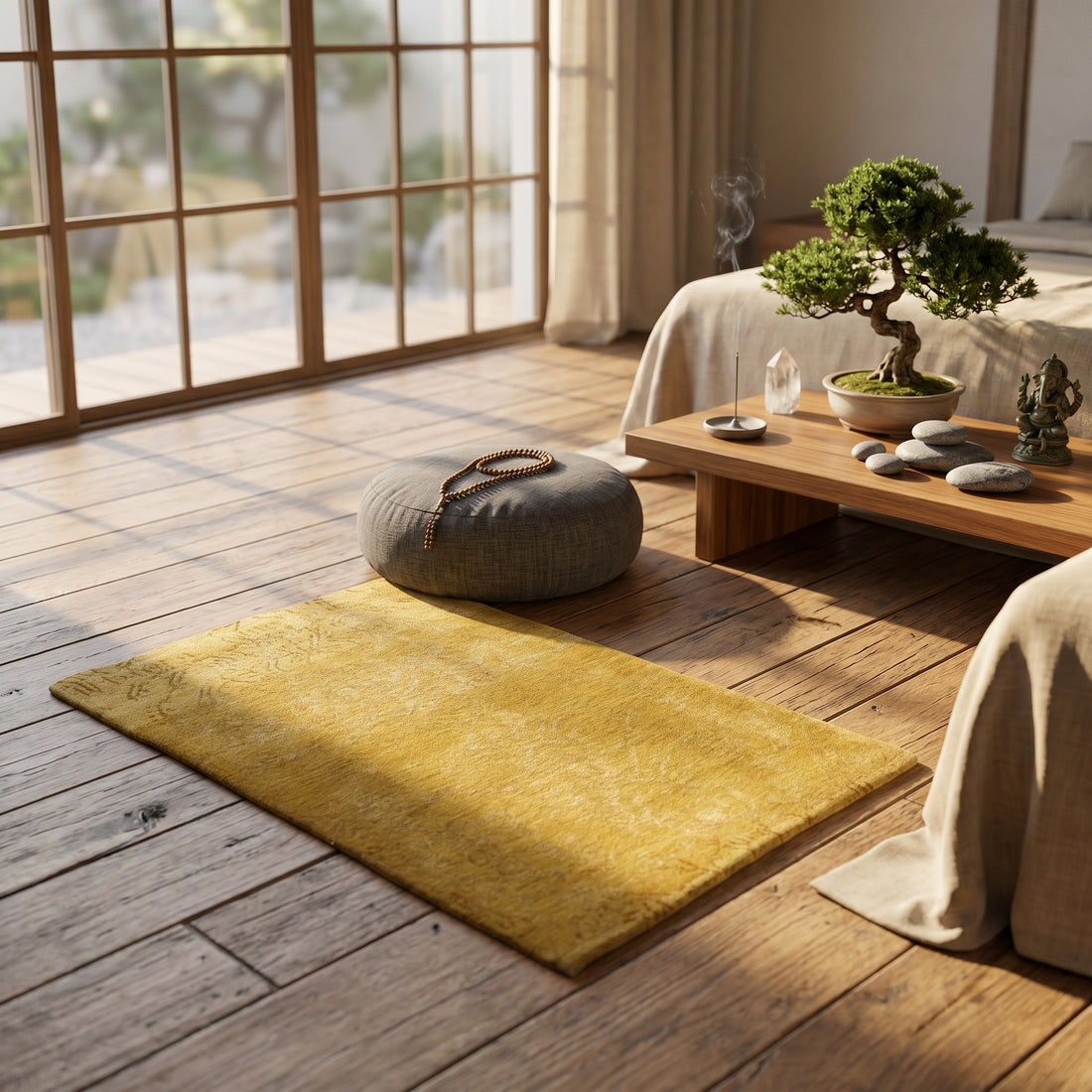 Meditation Mat / Door Mat | Handwoven Pure Wool and Silk Carpet