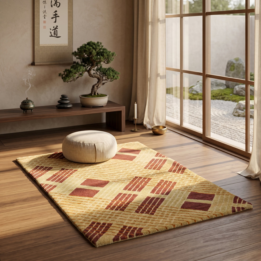 Meditation Mat / Door Mat | Handwoven Pure Wool and Silk Carpet