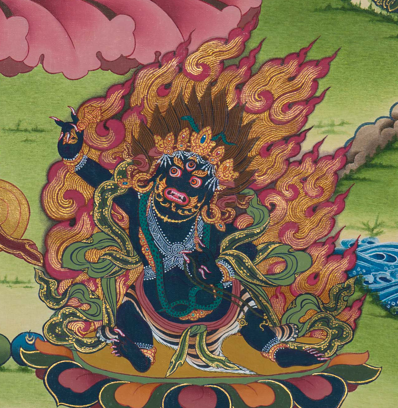 Manjushri Thangka: The Wisdom Blade of Enlightenment - T-S-BT-PB-AU-M-0117