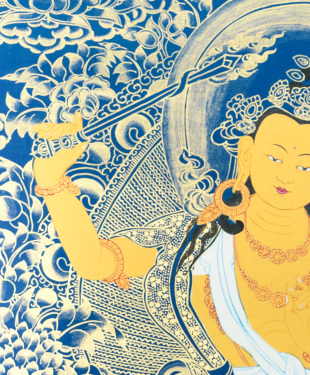 Handmade Manjushri Thangka: Blade of Transcendent Wisdom - T-PS-SS-RB-M-0009