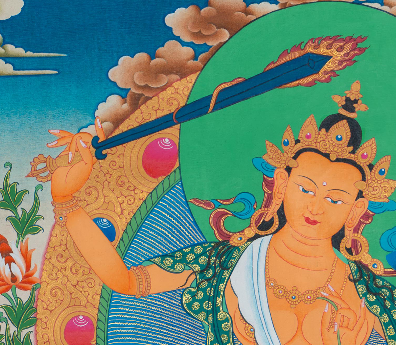 Radiant Manjushri Thangka: Embrace Wisdom and Enlightenment - T-S-BT-RB-AU-M-0111